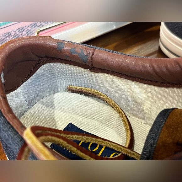 Polo Ralph Lauren Mens Navy Herringbone leather laces Size 8 - Picture 3 of 15